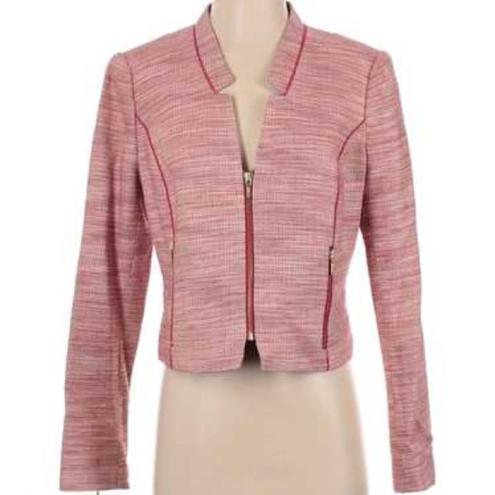 Womens The Limited Jacket Zip Blazer Red Woven Gold Metallic Size L